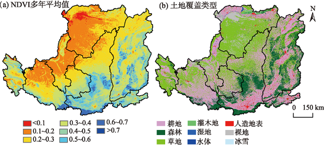 Spatiotemporal variations of NDVI of different land cover
